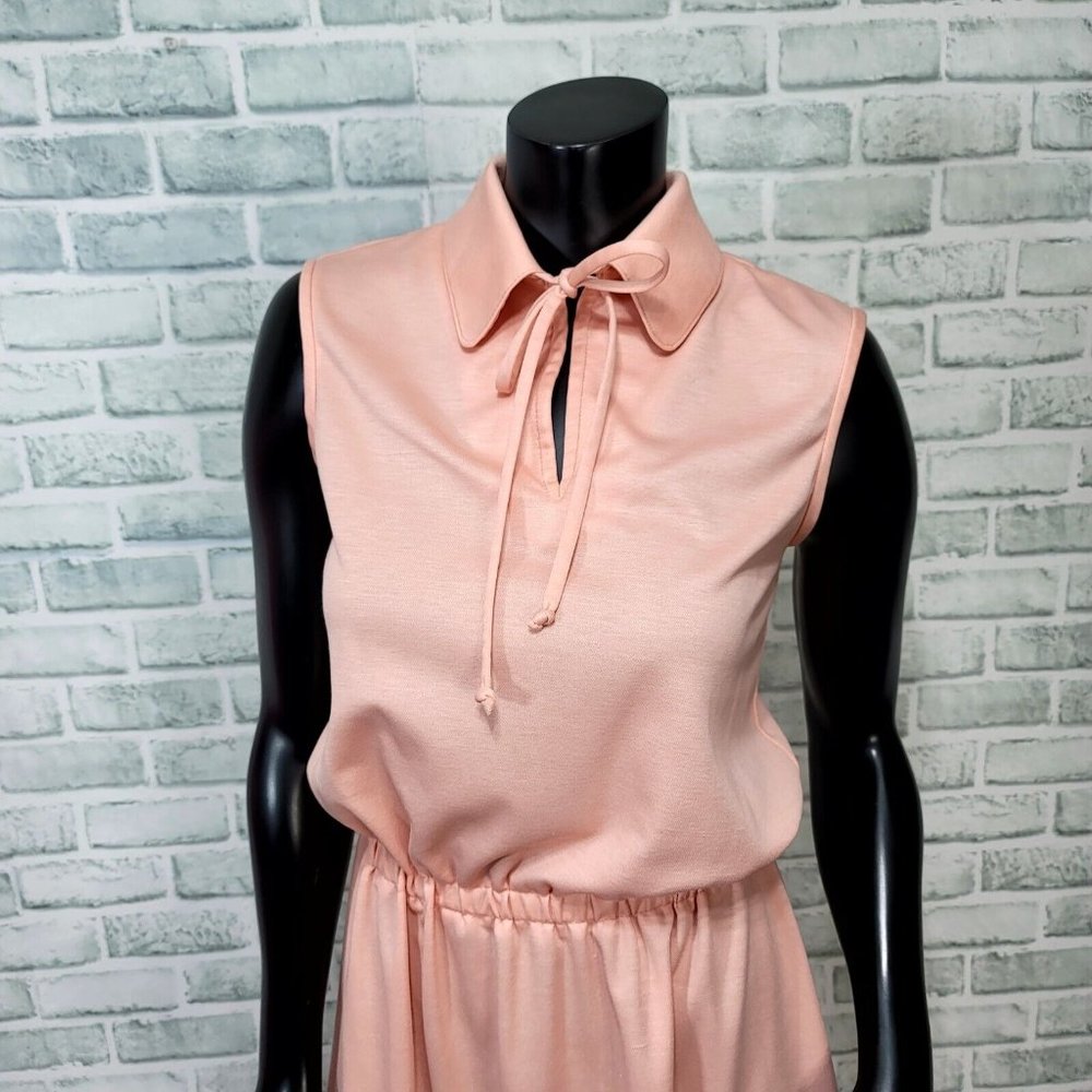 Vintage 70s Butte Knit S/M Peach Pink Day Dress &‎ Jacket Polyester Outfit Set - Picture 3 of 14